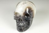 Polished Banded Agate Skull with Quartz Crystal Pocket #190468-2